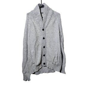 Banana Republic Men Cardigan L Button Up Gray Fisherman Chunky Knit Professional